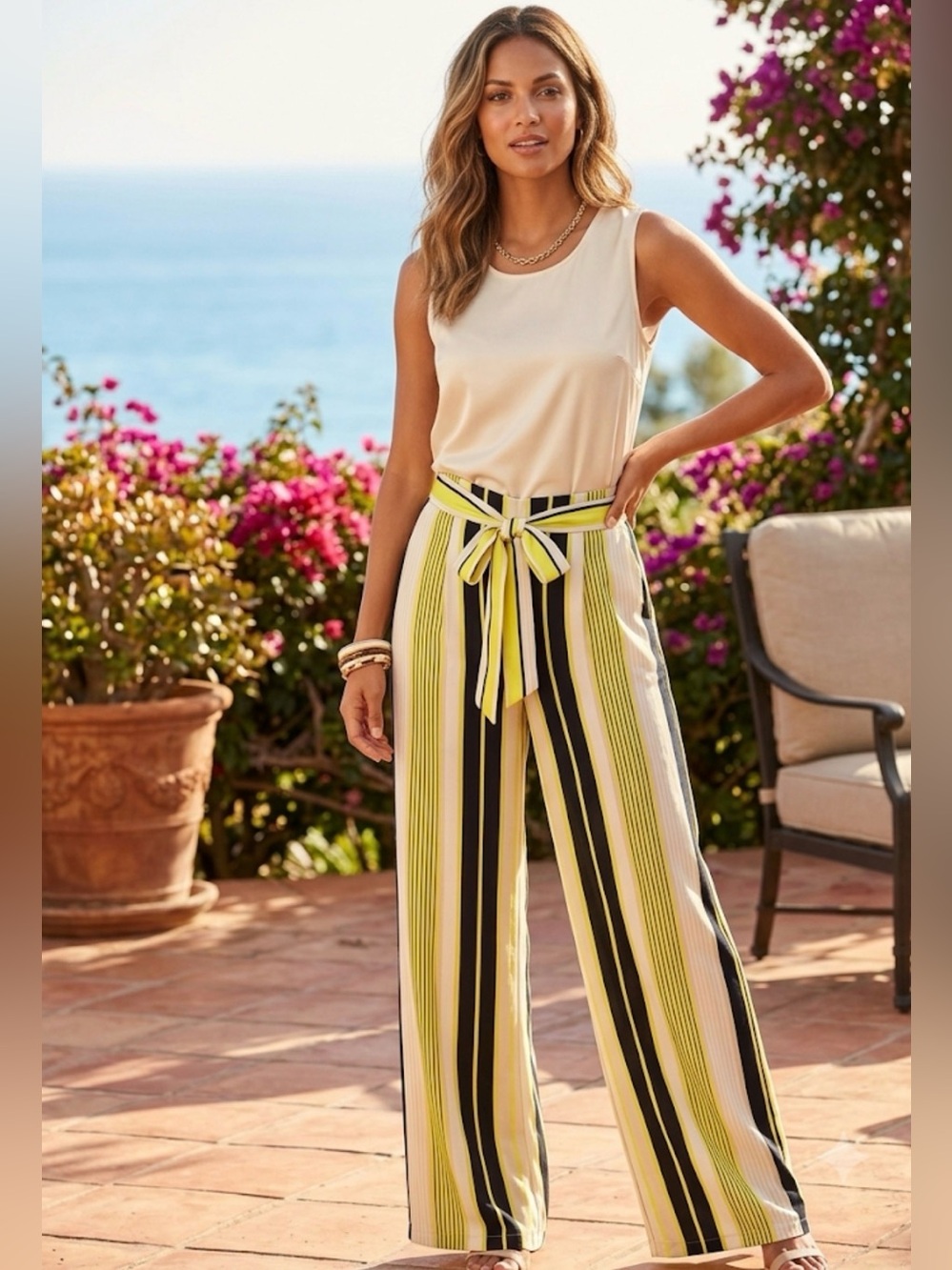 THE SANG Striped High Rise Wide Leg Pants